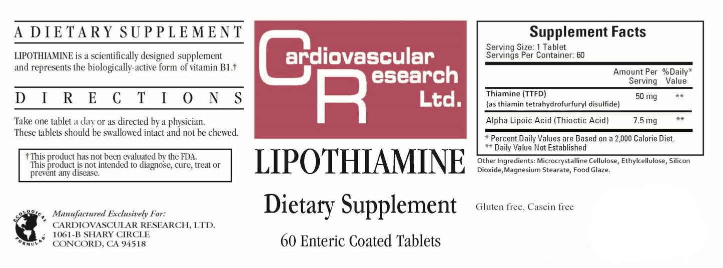 Cardiovascular Research Lipothiamine B1 with Alpha-Lipoic Acid – 120 Count