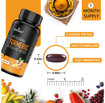 Enerrgecko 2000 mg Liposomal Turmeric Curcumin with Black Pepper & Ginger + Fulvic & Humic Acid — Pack of 4