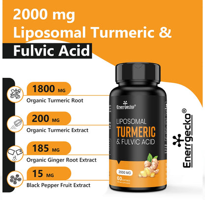 Enerrgecko 2000 mg Liposomal Turmeric Curcumin with Black Pepper & Ginger + Fulvic & Humic Acid — Pack of 4