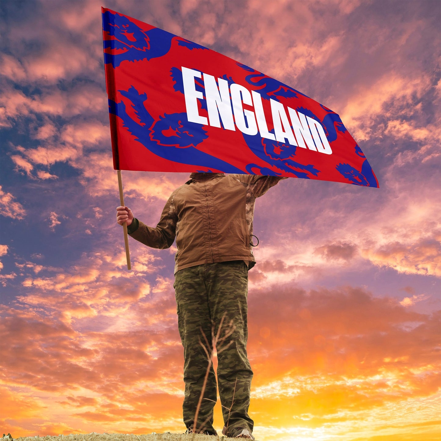 England Red and Blue Lions Flag with Sleeve - WC26 - 4 Sizes!