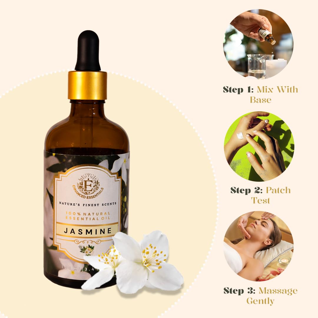 Enhanced Essentials Jasmine Essential Oil | Slow Distilled, 100 ml | Diffusers, Skincare & Bath