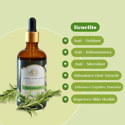 Enhanced Essentials Rosemary Essential Oil – Pure & Undiluted, 100 ml | Glass Dropper