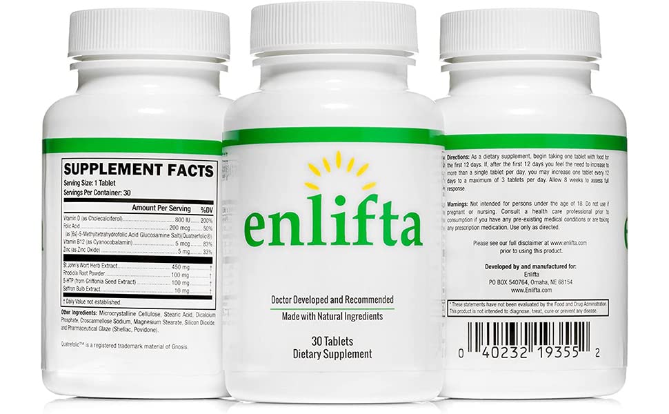 Enlifta Mood Supplement – Doctor-Developed, 3 Month Supply – 5-HTP & St. John’s Wort