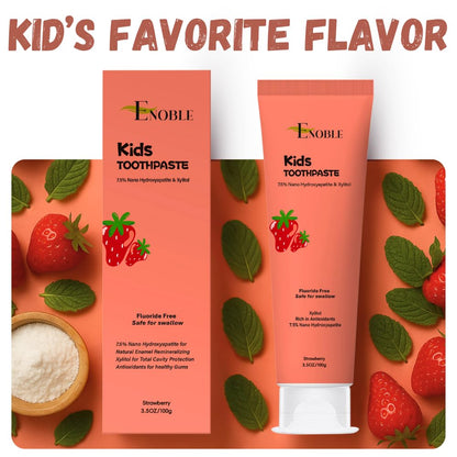 Enoble Kids Toothpaste – Fluoride-Free Strawberry, 7.5% Nano-Hydroxyapatite, 3.5 oz