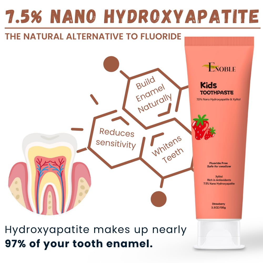 Enoble Kids Toothpaste – Fluoride-Free Strawberry, 7.5% Nano-Hydroxyapatite, 3.5 oz