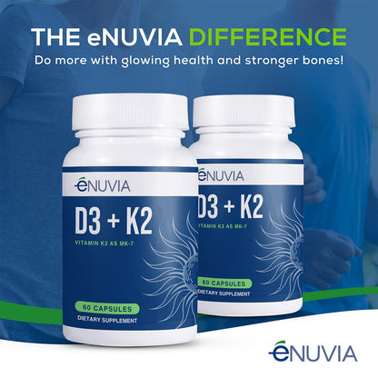 Enuvia D3+K2 Vitamin D3 K2 Supplement – 60 Veggie Capsules – Made in USA