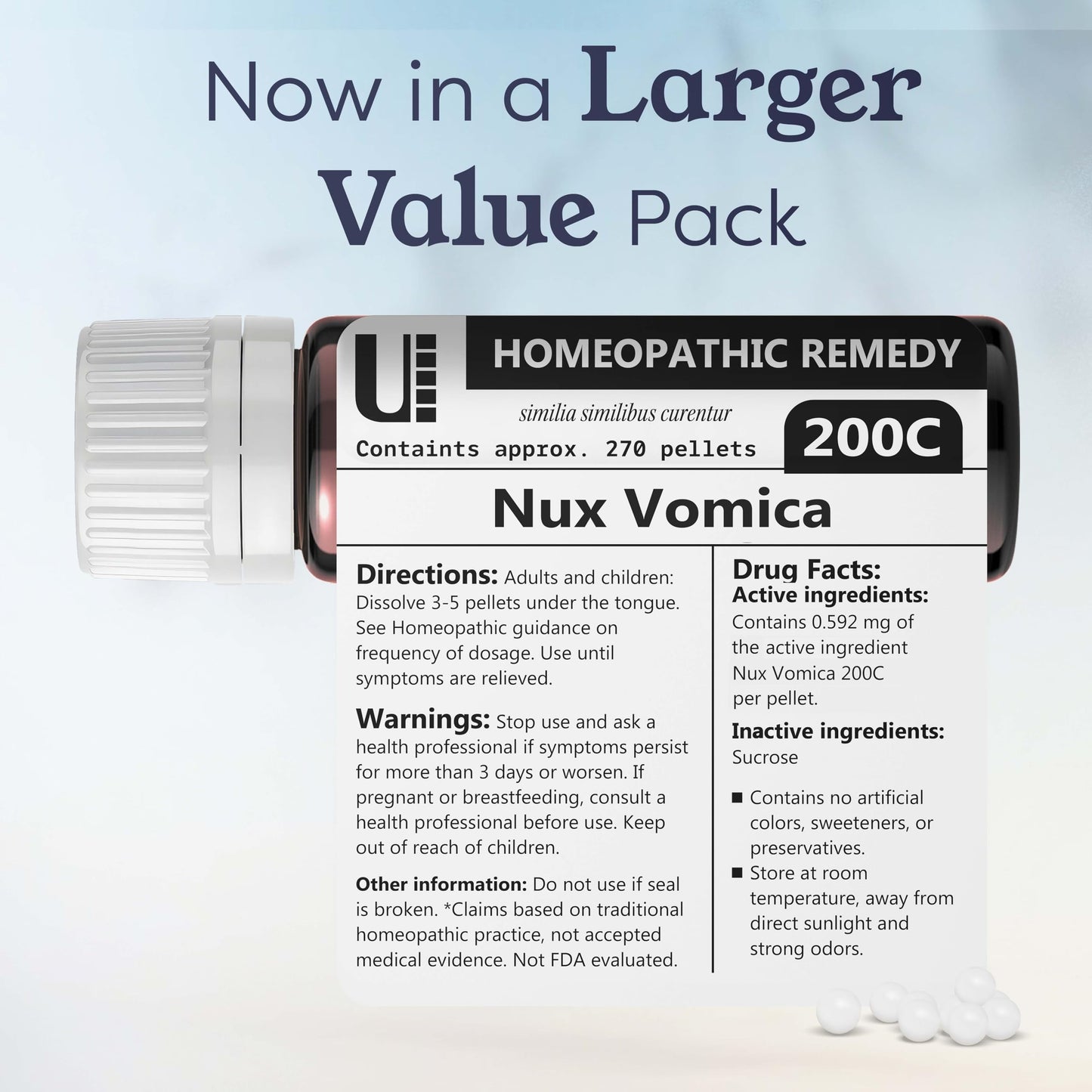 Nux Vomica 200C Homeopathic Remedy - 270 Pellets (Lactose-Free)