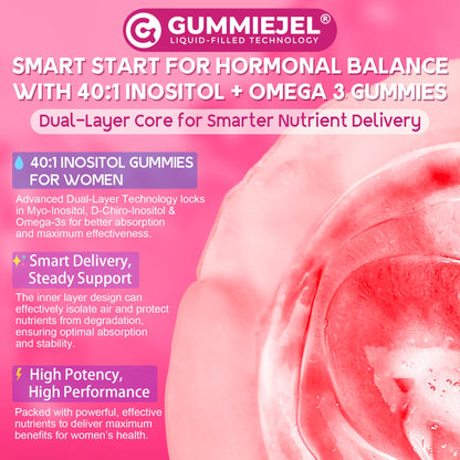 EnvyCure Inositol + Omega-3 Gummies for Women – Hormonal Balance & Cycle Health (40:1) – Vegan Sugar-Free, 60 Ct