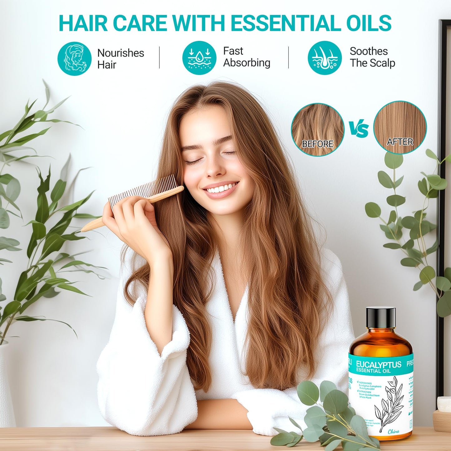 ENYORLI Eucalyptus Essential Oil 3.38 fl oz – 100% Natural, Undiluted, Therapeutic Grade for Skin, Aromatherapy, Diffuser & Humidifier