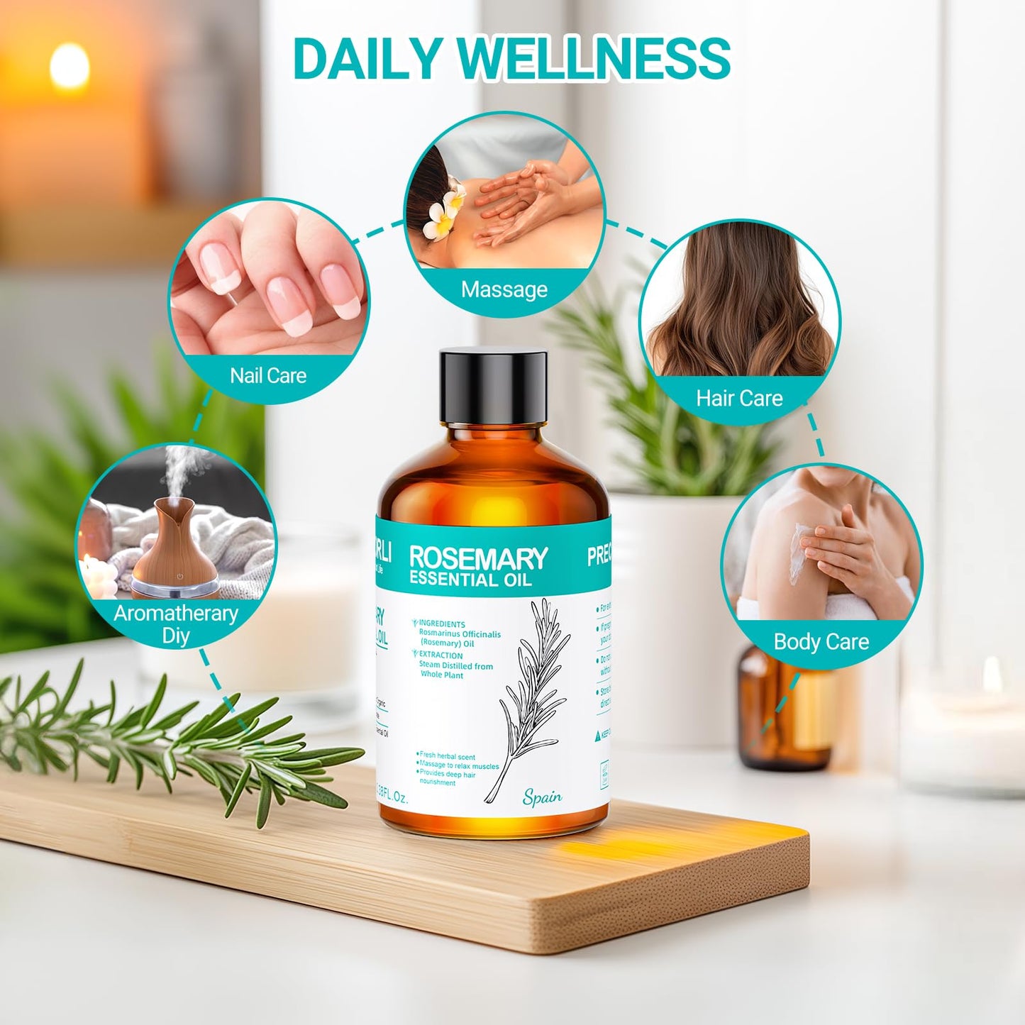 ENYORLI Rosemary Oil 3.38 fl oz – 100% Natural Essential Oil for Hair, Skin, Diffusers & Aromatherapy