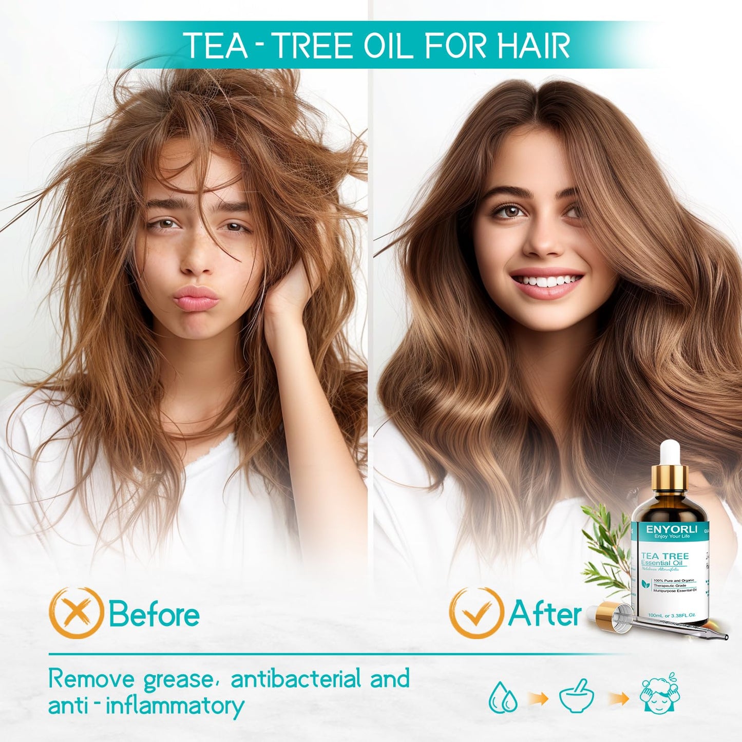 ENYORLI Tea Tree Oil 3.38 fl oz – 100% Natural Therapeutic Grade