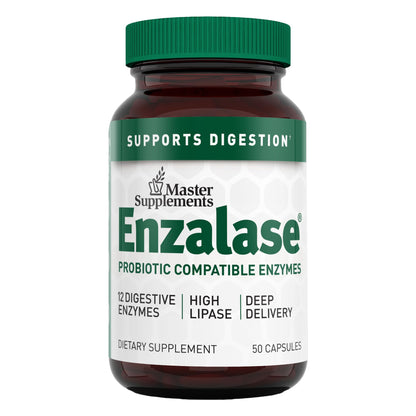 Master Supplements Enzalase - 50 Capsules | Probiotic-Compatible Digestive Enzymes | Gas & Bloating Relief | Gluten Free