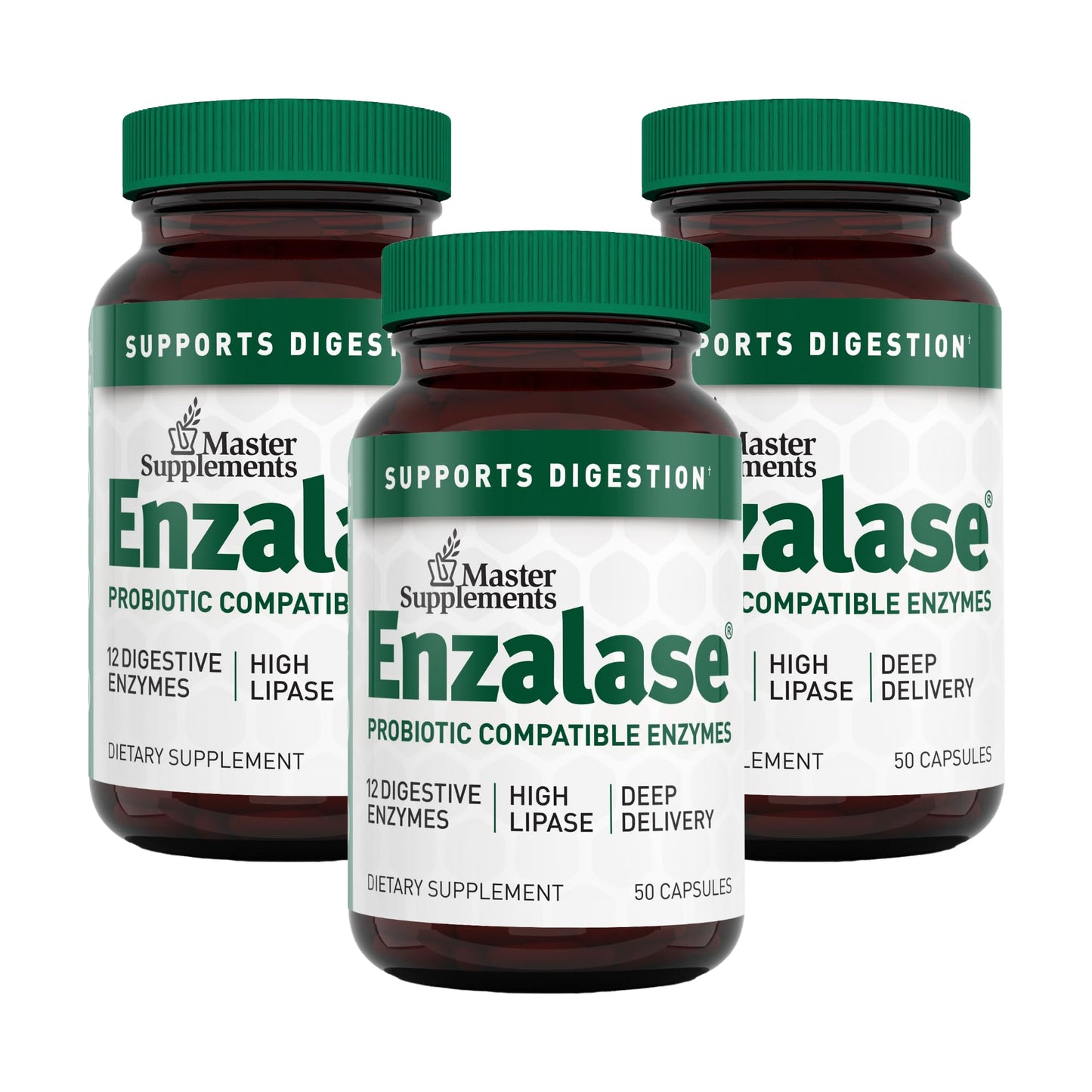 Enzalase Digestive Enzymes - 50 Capsules x3 | Probiotic Compatible, Gluten Free