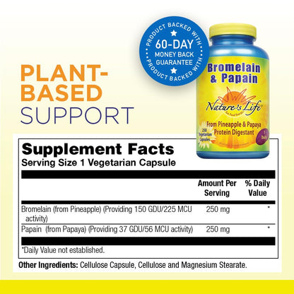 Nature's Life Bromelain & Papain — Digestive Enzymes (250mg, 250 CT)