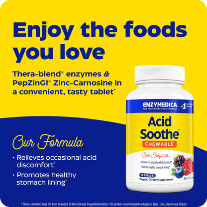 Enzymedica Chewable Acid Soothe - Heartburn & Indigestion Relief, 30 Count