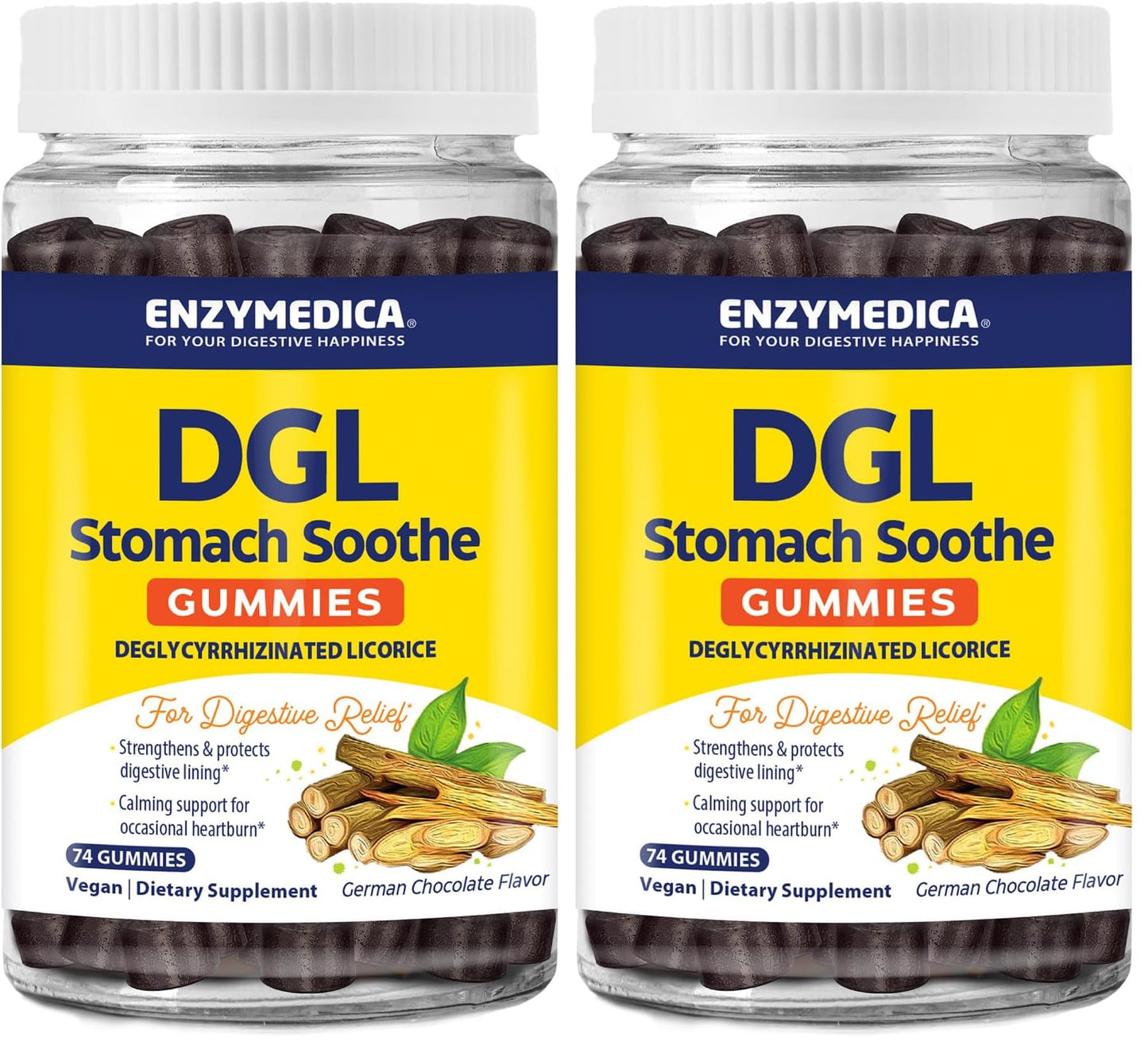 Enzymedica DGL Stomach Soothe – Deglycyrrhizinated Licorice Gummies for Digestive Support & Gut Health, Chocolate, 74 Count (Pack of 2)