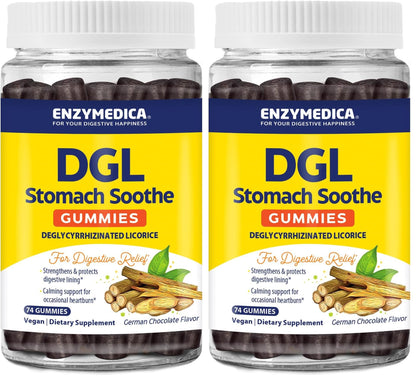 Enzymedica DGL Stomach Soothe – Deglycyrrhizinated Licorice Gummies for Digestive Support & Gut Health, Chocolate, 74 Count (Pack of 2)