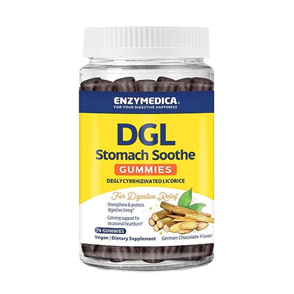 Enzymedica DGL Stomach Soothe – Deglycyrrhizinated Licorice Gummies for Digestive Support & Gut Health, Chocolate, 74 Count (Pack of 2)