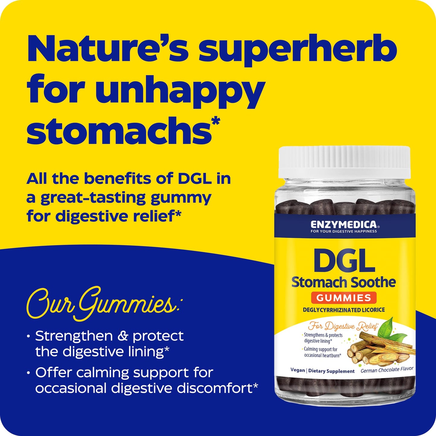 Enzymedica DGL Stomach Soothe – Deglycyrrhizinated Licorice Gummies for Digestive Support & Gut Health, Chocolate, 74 Count (Pack of 2)