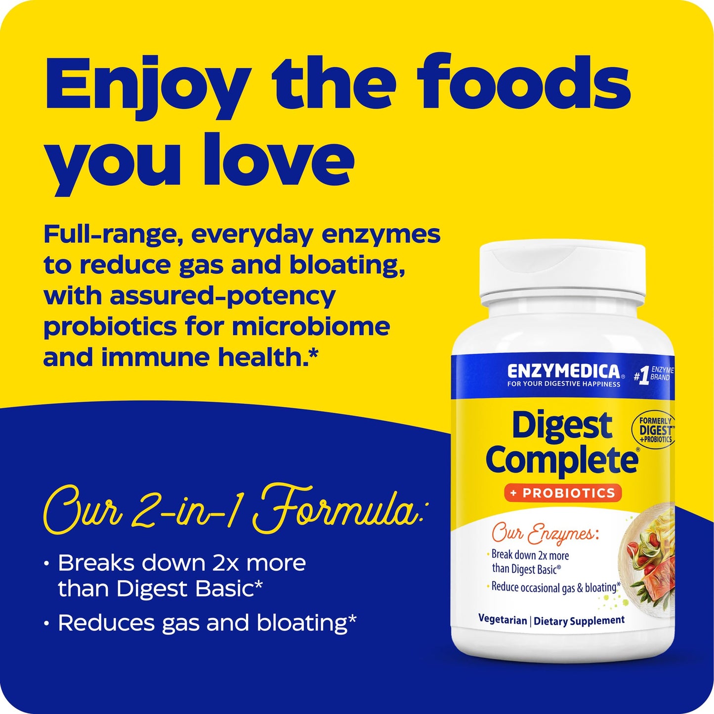 Enzymedica Digest Complete + Probiotics – Full-Range Enzymes + 800M CFU per Capsule (90 Capsules)