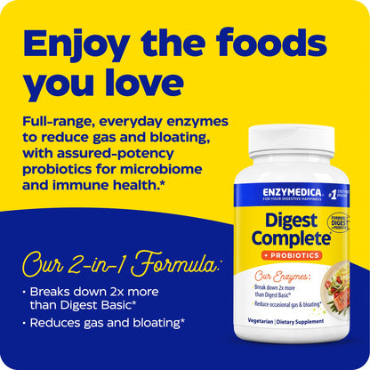Enzymedica Digest Complete + Probiotics – Full-Range Enzymes + 800M CFU per Capsule (90 Capsules)