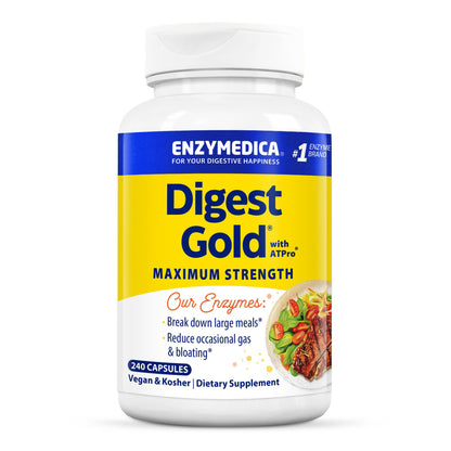 Enzymedica Digest Gold + ATPro – Maximum Strength Digestive Enzymes, 14 Key Enzymes, 240 Capsules