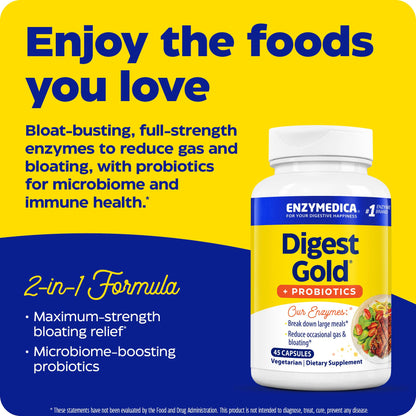 Enzymedica Digest Gold + Probiotics – 2-in-1 Digestive Enzymes & Probiotics, 1 Billion Cultures, 45 Count