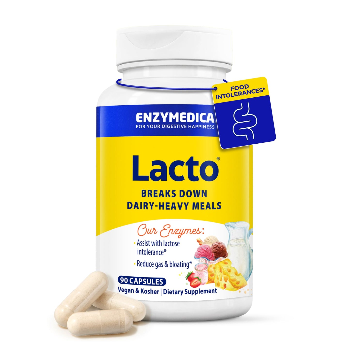 Enzymedica Lacto: Advanced Lactase Pills for Dairy Digestion, 90 Capsules