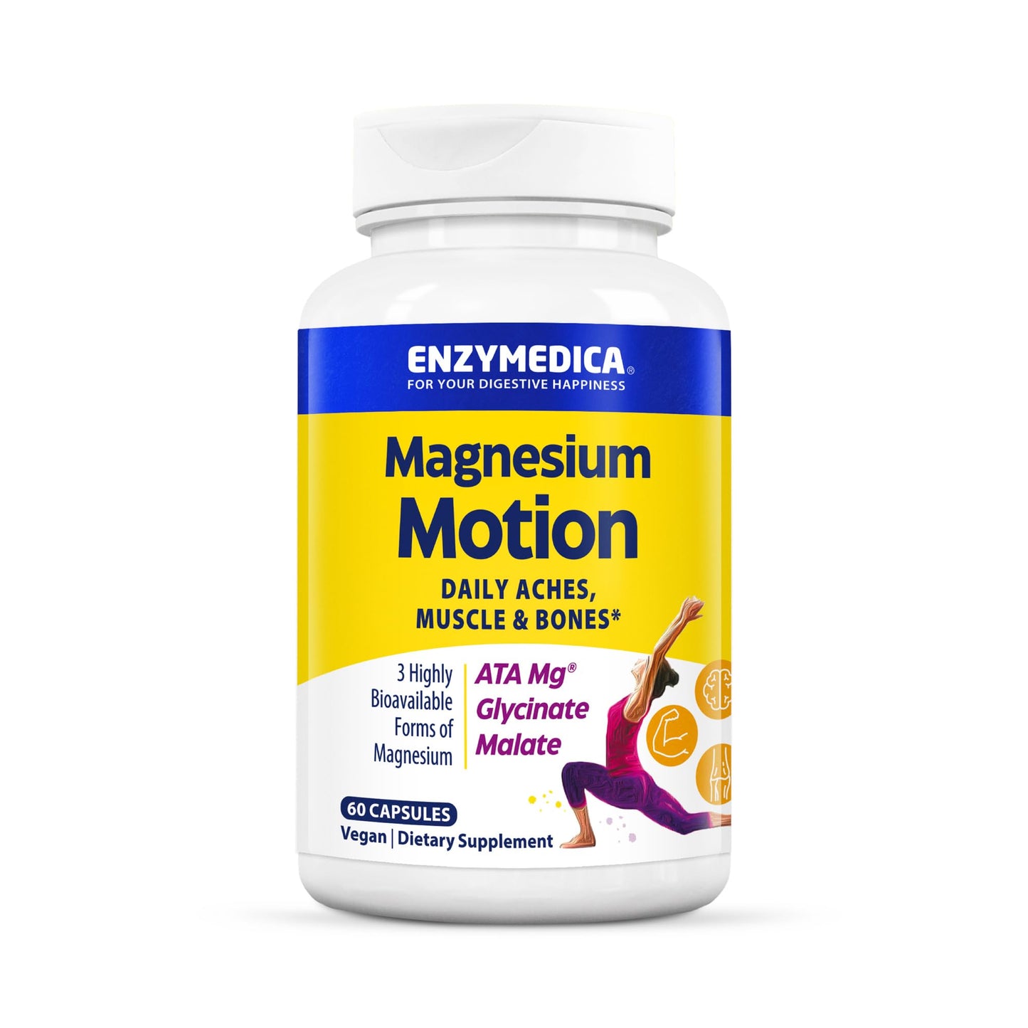 Enzymedica Magnesium Motion – 60 Count | 3 Forms Magnesium (ATA Mg, Glycinate, Malate) for Muscles & Bones