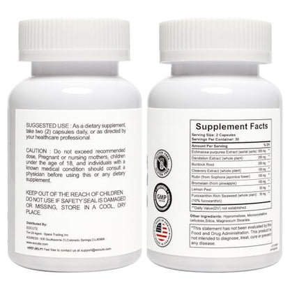 EOCUTE Lymph System Support Supplement with Dandelion Extract, Cleavers & Burdock Powder – 60 Count