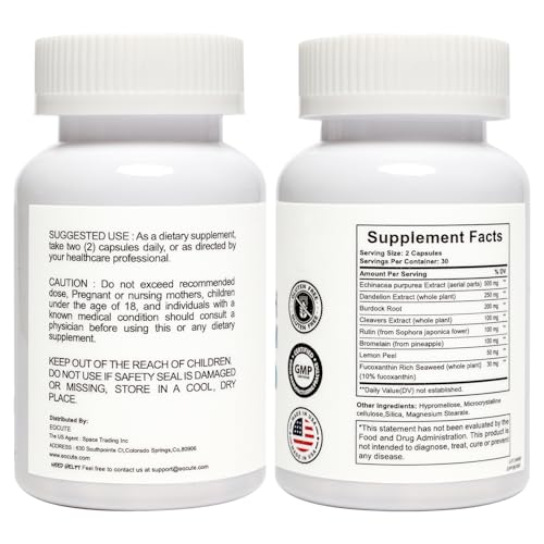 EOCUTE Lymph System Support Supplement – Lymphatic Drainage with Echinacea & Dandelion, 120 Count (2 Bottles) For Women & Men