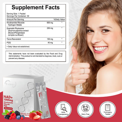 EOCUTE 1000mg NAD Liquid with Resveratrol, NR & PQQ - Raspberry