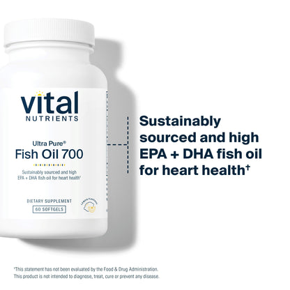 Vital Nutrients Ultra Pure Fish Oil 700 | High EPA & DHA | Lemon | 60 Softgels