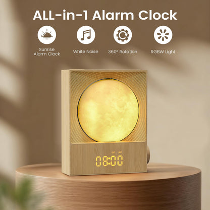 Epochleno Sunrise Alarm Clock — 360° Moonlight, 10 White Noise Sounds, Dual Alarm & Snooze
