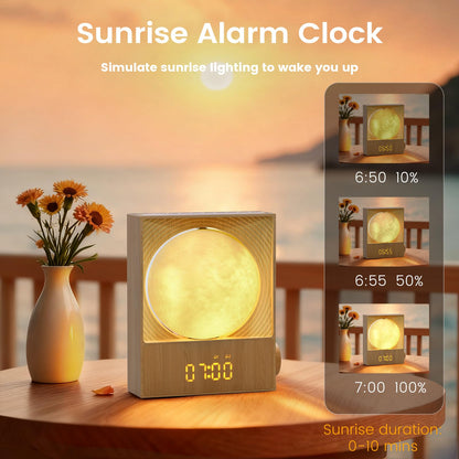 Epochleno Sunrise Alarm Clock — 360° Moonlight, 10 White Noise Sounds, Dual Alarm & Snooze