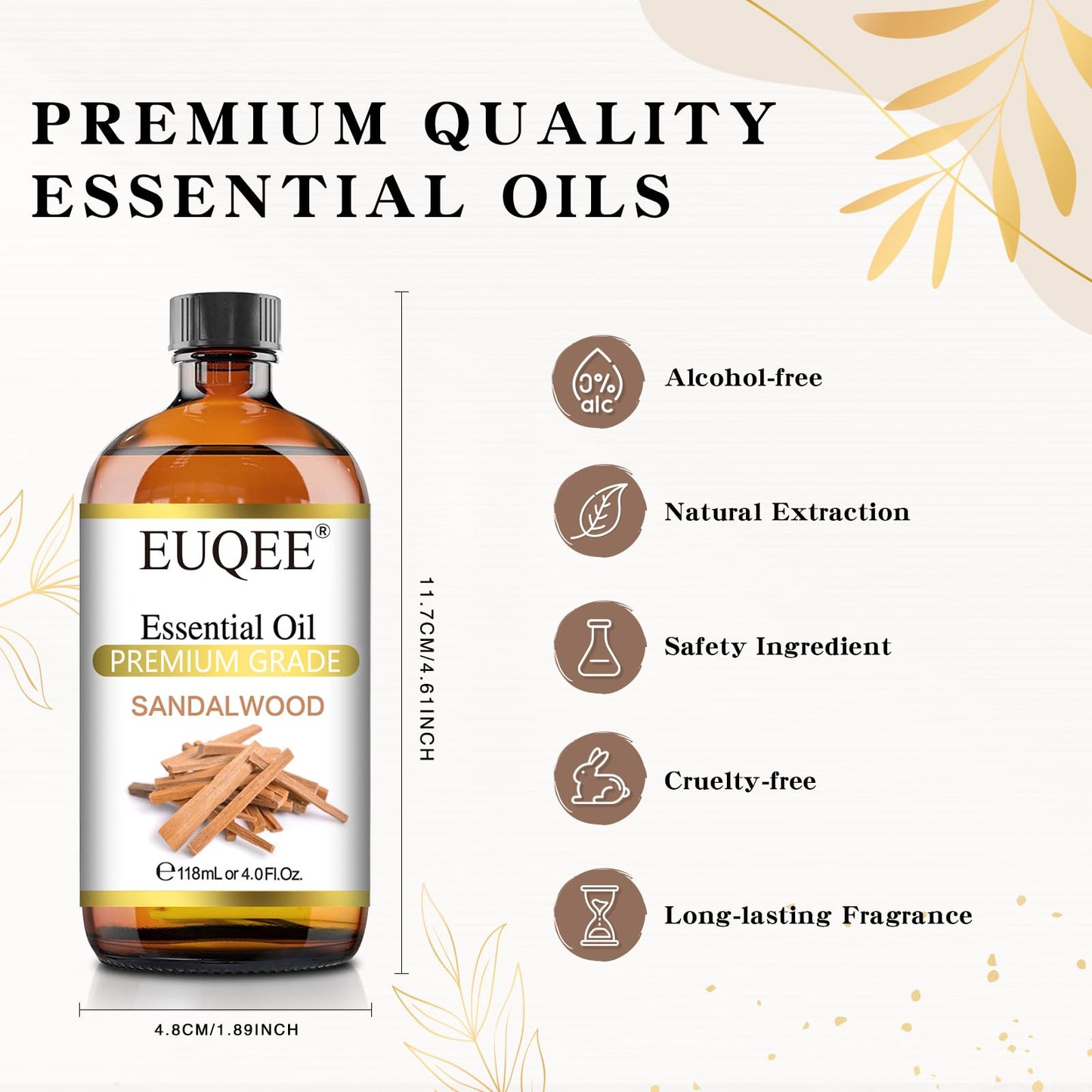 EUQEE Sandalwood Essential Oil 4 oz (118 ml) with Glass Dropper