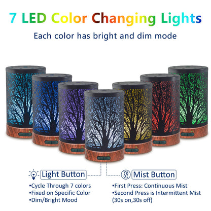 EQUSUPRO 150ml Essential Oil Diffuser – Black Metal, Auto Shut-Off, 7-Color LED