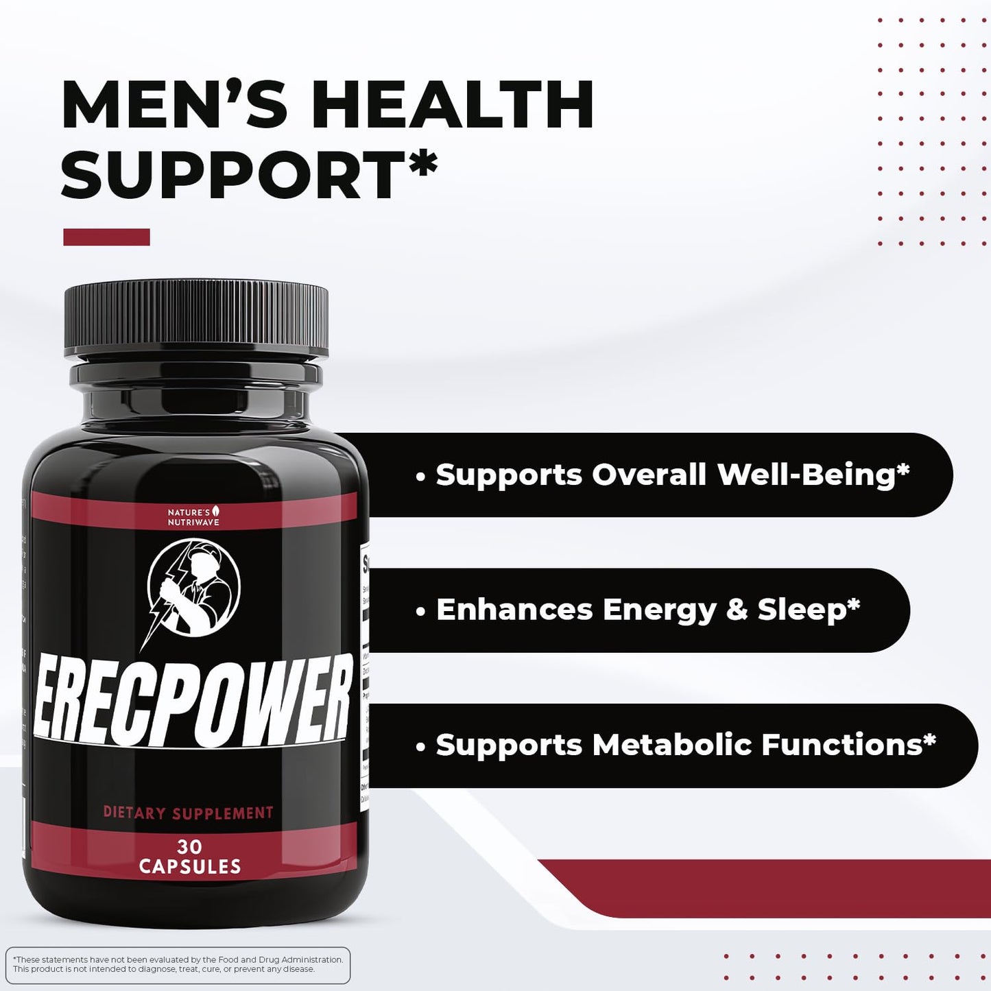Nature's NutriWave ErecPower - 100% Natural Men's Wellness (30 Capsules) - Made in USA