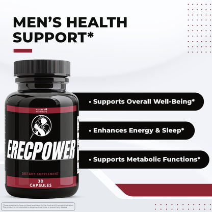 Nature's NutriWave ErecPower - 100% Natural Men's Wellness (30 Capsules) - Made in USA