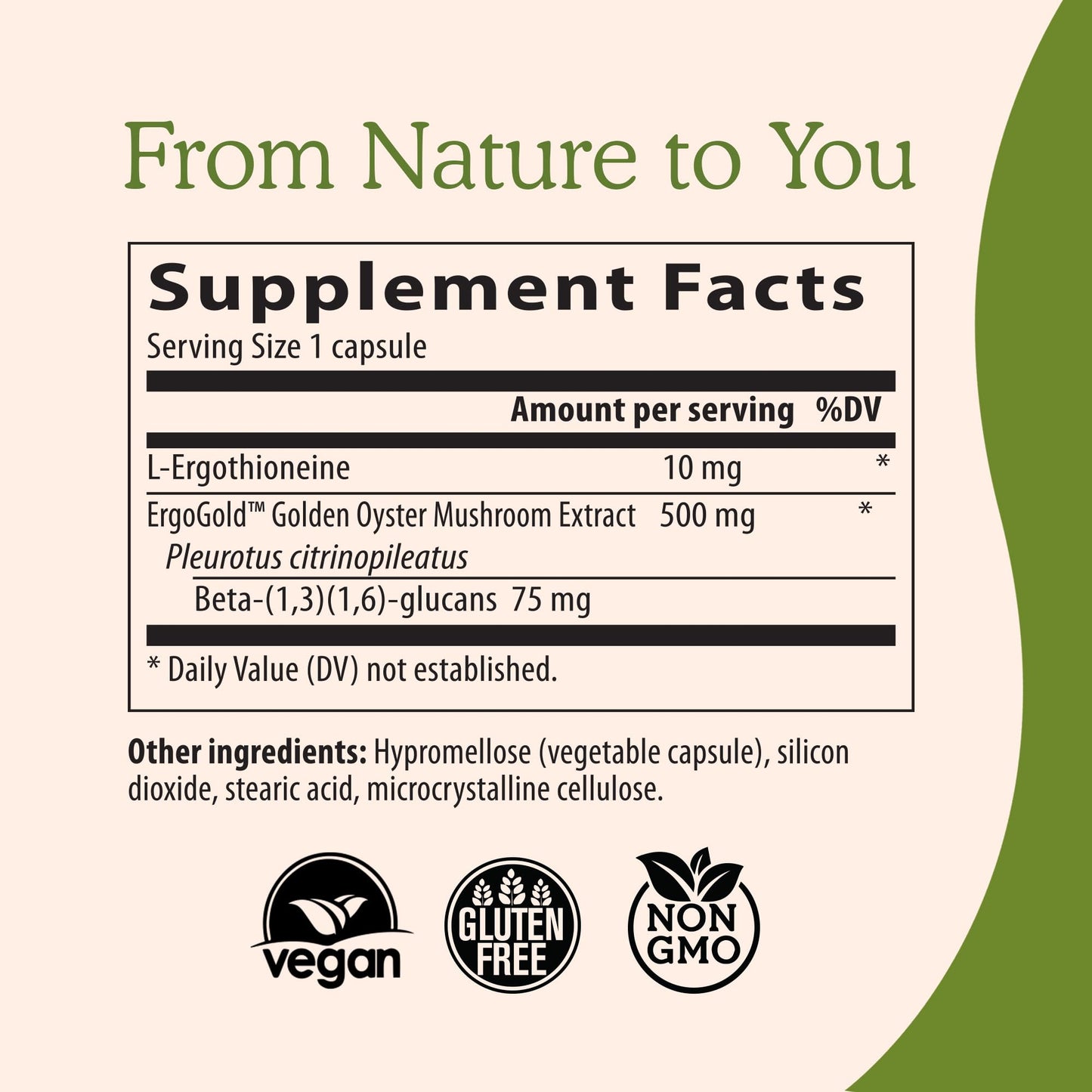 Real Mushrooms Ergothioneine Supplement – Golden Oyster Mushroom Extract, 60 Capsules – Organic, Vegan, Non-GMO