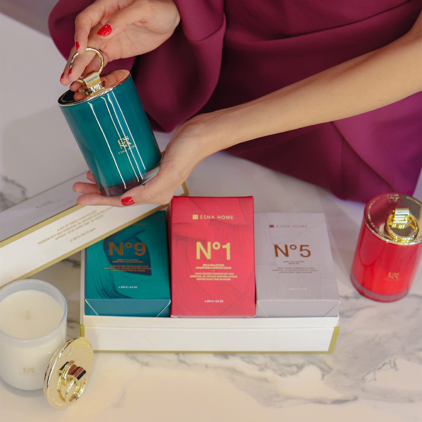 ESNA HOME Trio Gift Set — 3 Premium All-Natural Soy Candles for Home & Gifting