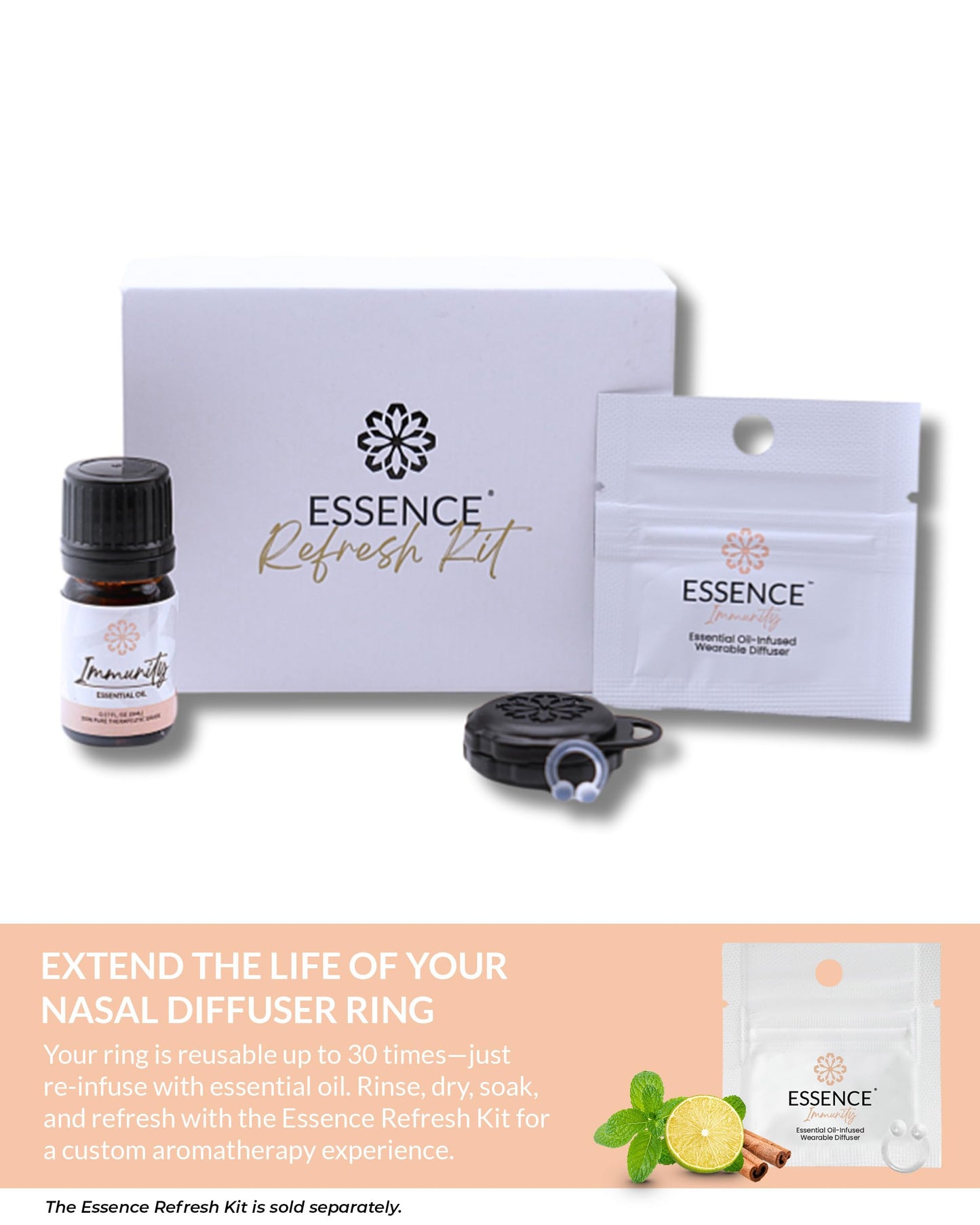 Essence Wearable Aromatherapy Nasal Diffuser – Immunity Blend Nose Ring (3 Pack) – Made in USA