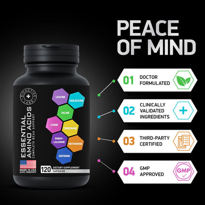 Essential Amino Acids Complex for Men & Women | Vegan BCAA 9 EAAs | 240 Pills