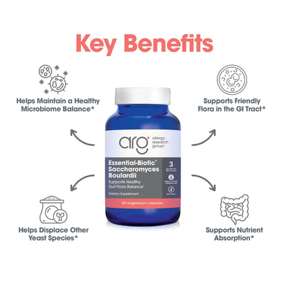 Allergy Research Group Essential-Biotic Saccharomyces boulardii 450 mg Probiotic Supplement – 60 Count