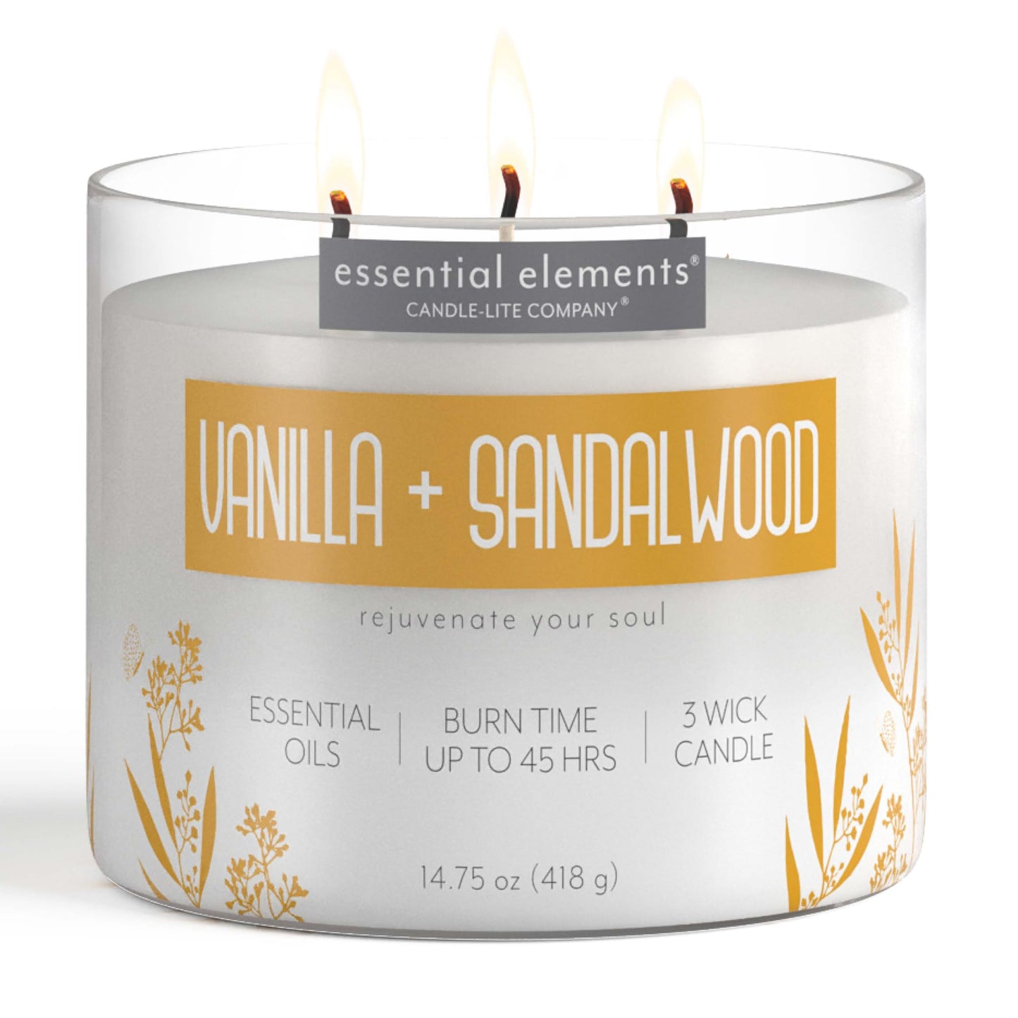 Essential Elements Vanilla & Sandalwood 3-Wick Aromatherapy Candle – 14.75 oz
