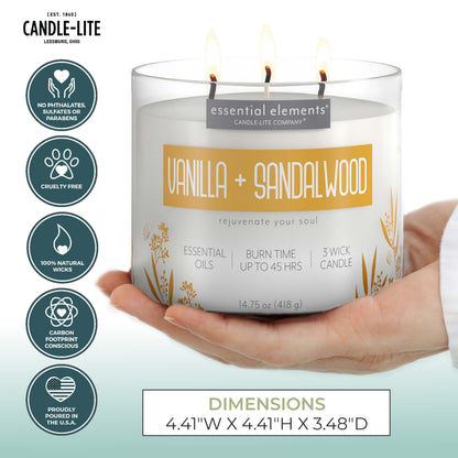 Essential Elements Vanilla & Sandalwood 3-Wick Aromatherapy Candle – 14.75 oz