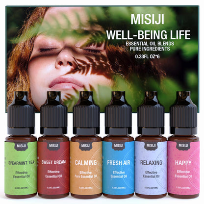 Essential Oil Blends Set – 6x10ml for Diffusers (Spearmint Tea, Calming, Dreams, Relaxing)