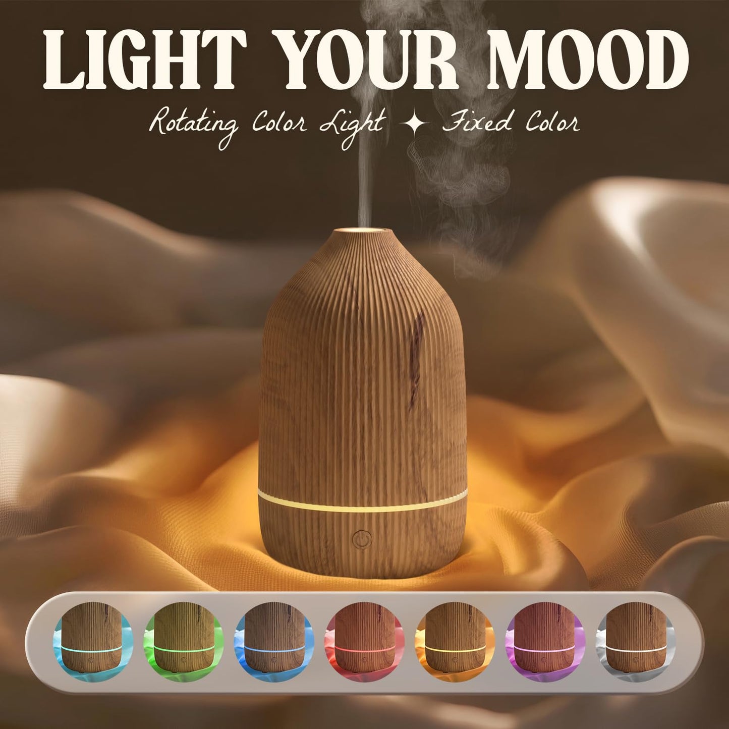 Essential Oil Diffuser 100ml – Mini Ultrasonic Aromatherapy with Auto Shut-Off & 7 LED Lights (Wood Grain)
