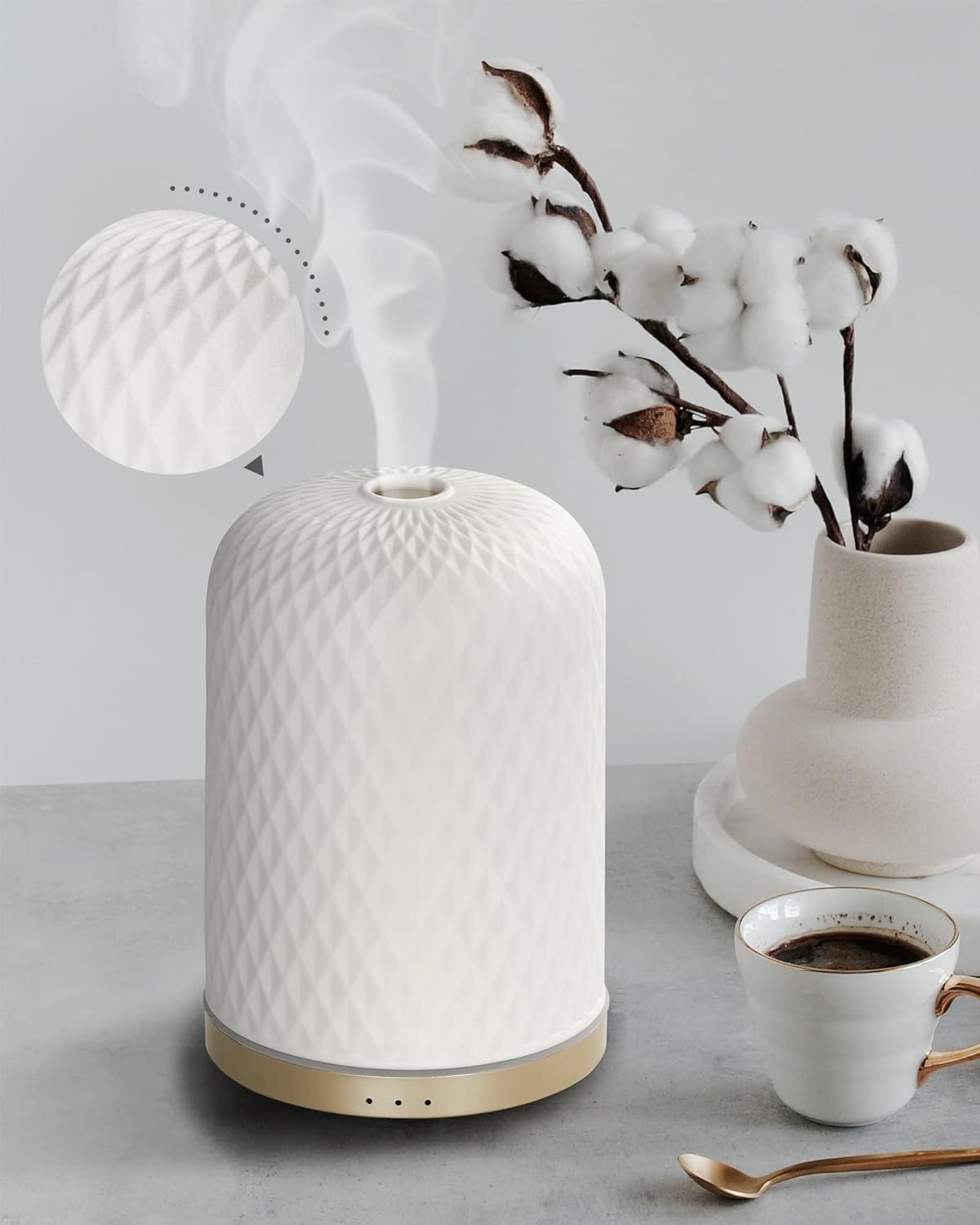 Essential Oil Diffuser 110ML – Ceramic Ultrasonic Diffuser, White