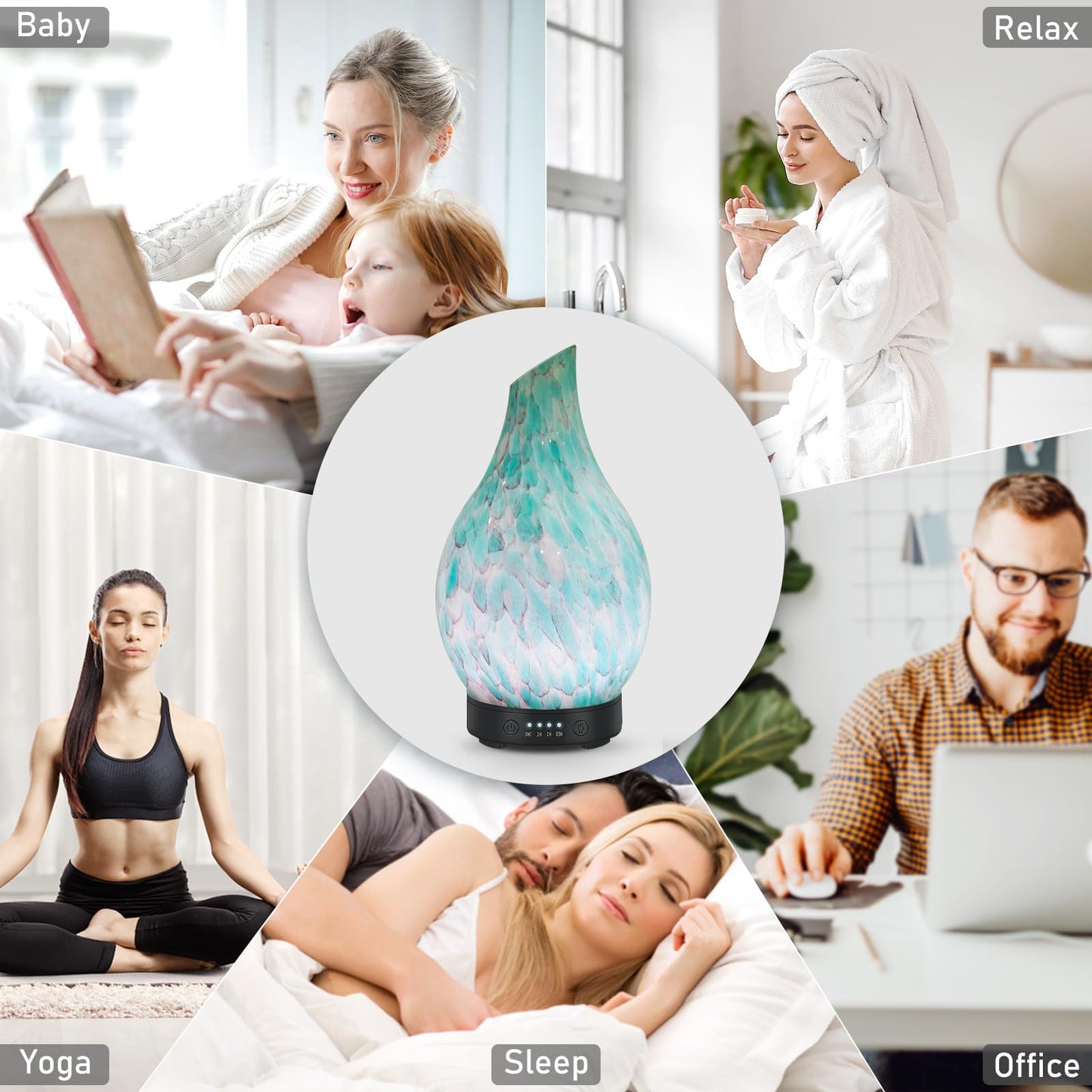 Essential Oil Diffuser 120ml Ultrasonic – Handmade Glass, BPA Free, Auto Shut-Off, 4 Timers, 7-Color LED